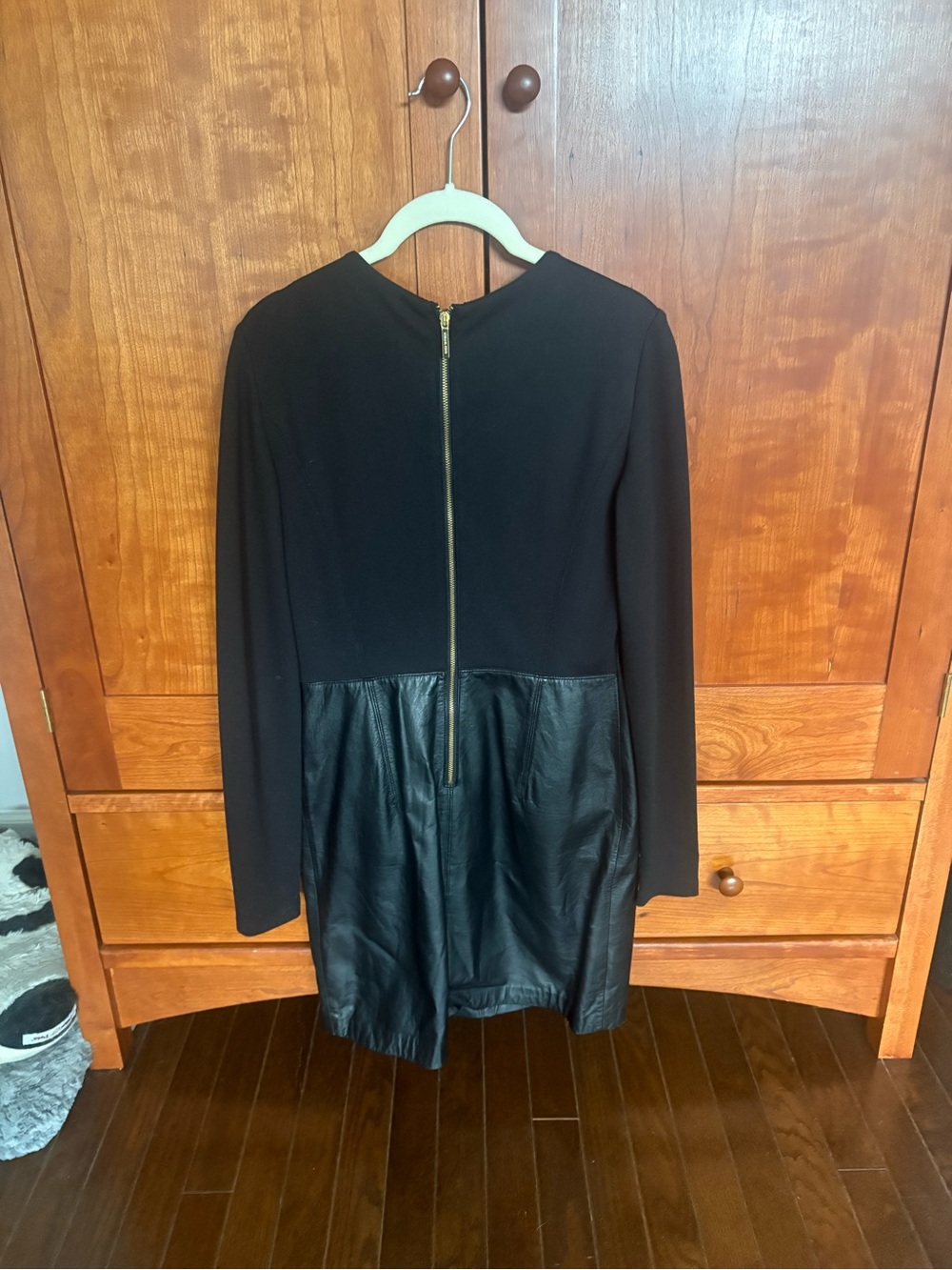 Michael Kors Genuine Lamb Leather Panel Mini Dress